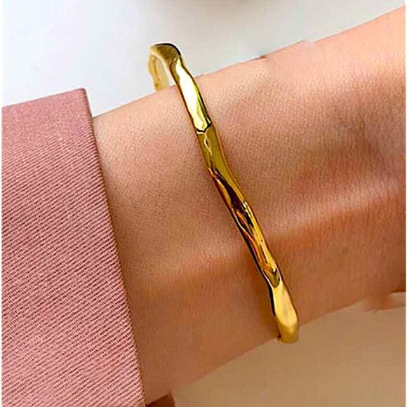 Gold Irregular Bangle Bracelet, Geometric, Cuff, Minimalist - Picture 1 of 8